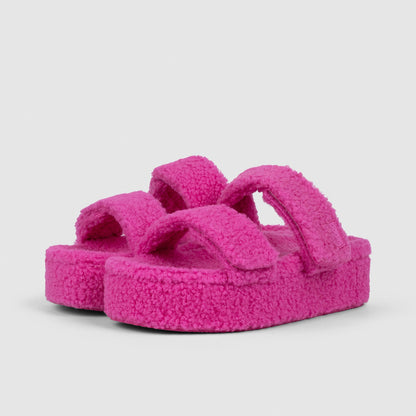 Pink Two Strap Sherpa Platform