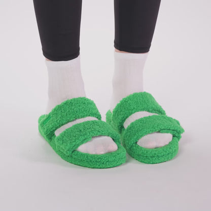 Green Two Strap Sherpa Slide