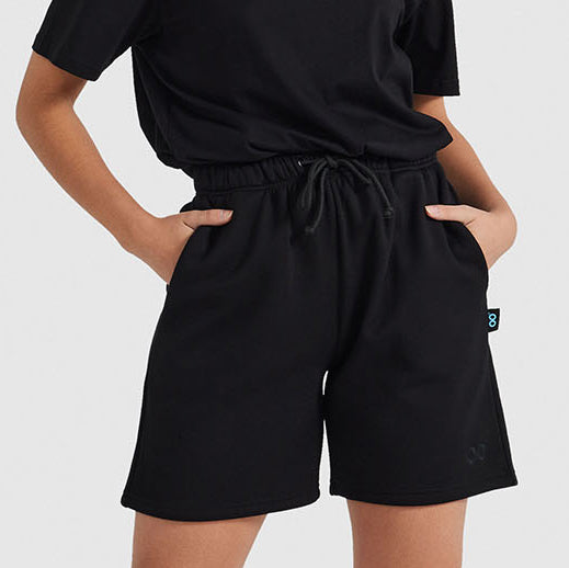 Black Relaxed Cotton Fleece Short