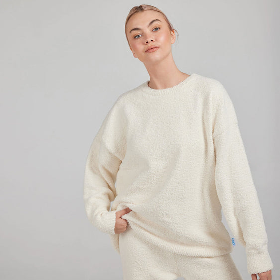 Ivory Boucle Knit Crew Neck Sweater